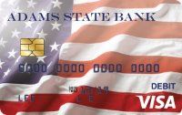 Adams State Bank VISA debit card with American flag image